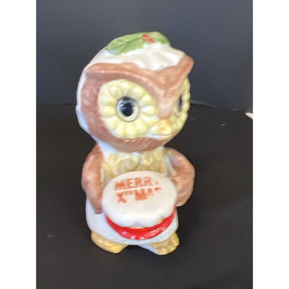 Vintage Owls Set Of 3 Christmas Porcelain Figurines Baking Santa Singing Retro - Picture 7 of 9